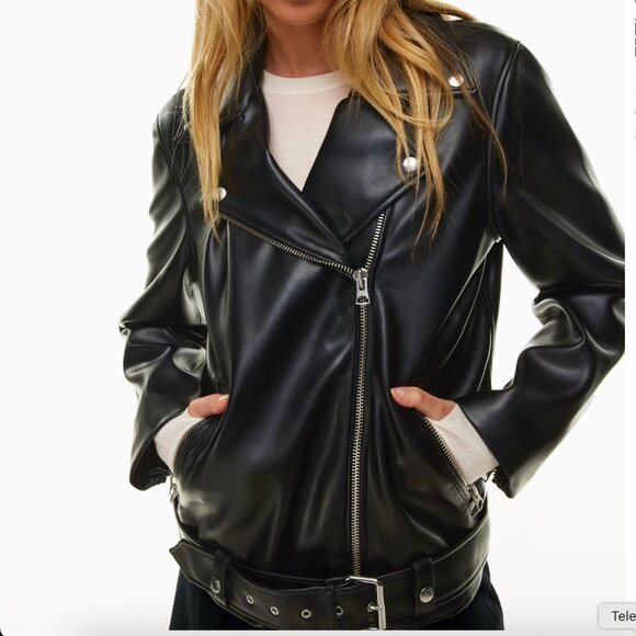 ARITZIA WILFRED LIGHTNING BLACK VEGAN LEATHER MOTO JACKET XXS - Picture 1 of 6